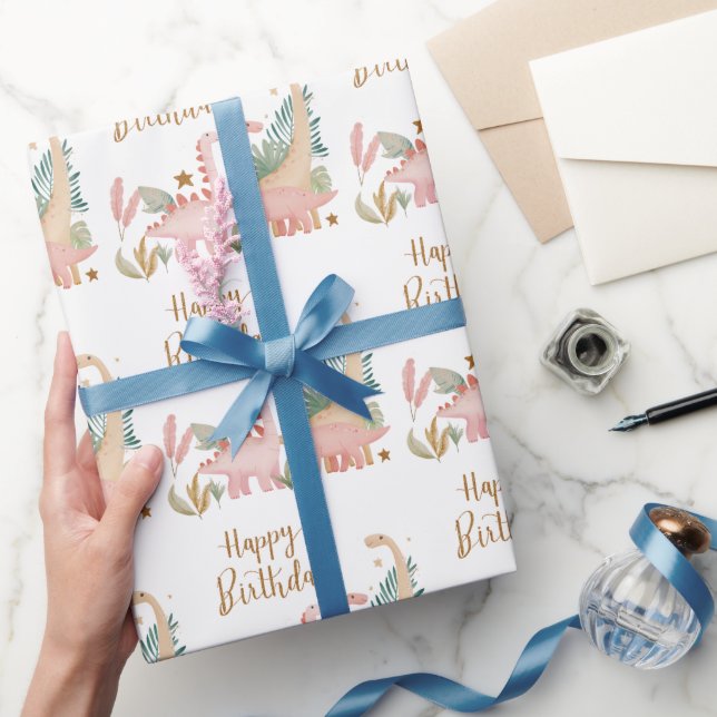 Lovely Pink Dino Wrapping Paper (Gifting)