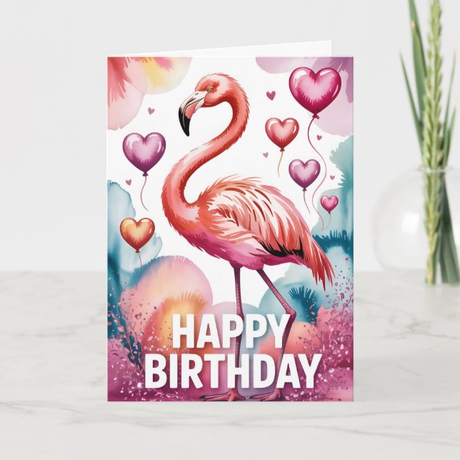 Lovely Pink Flamingo Birthday Card (Front)