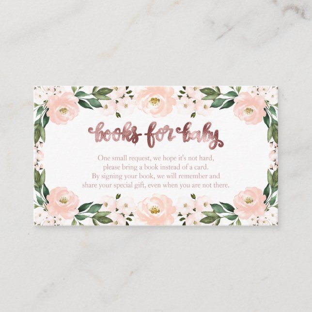 Lovely Pink Floral Baby Shower Books For Baby  Enclosure Card (Front)