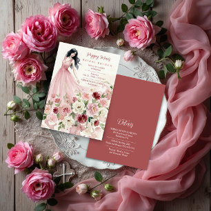 Lovely Pink Floral Model Bridal Shower Invitation
