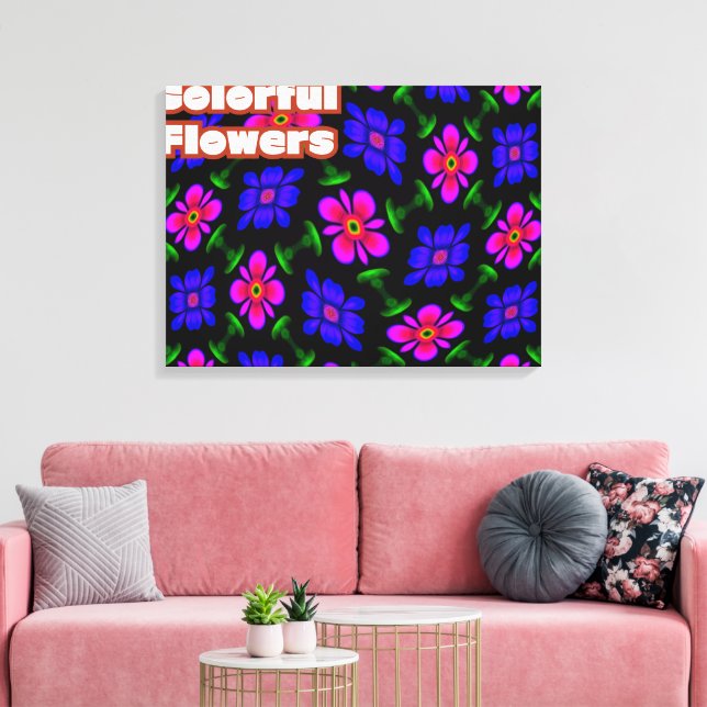 Lovely Pink Flowers Pattern Canvas Print (Insitu(LivingRoom))