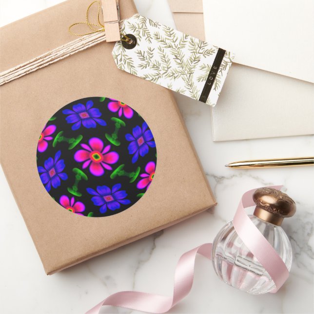 Lovely Pink Flowers Pattern Classic Round Sticker (Gifting)