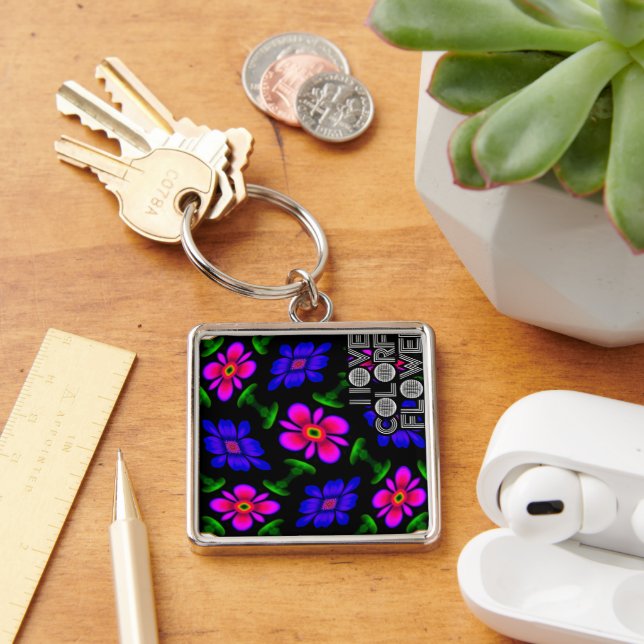 Lovely Pink Flowers Pattern Key Ring (Desk)
