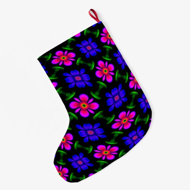 Lovely Pink Flowers Pattern Large Christmas Stocking (Back (Hanging))