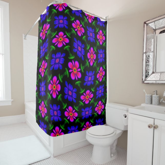 Lovely Pink Flowers Pattern Shower Curtain (In Situ)