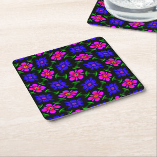 Lovely Pink Flowers Pattern Square Paper Coaster