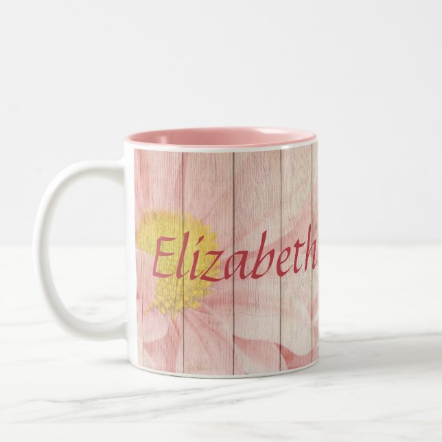 Lovely pink flowers Two-Tone coffee mug (Left)
