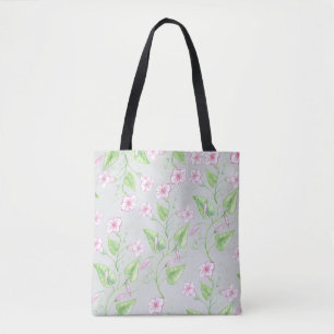 Lovely Pink Flowers Watercolor Pattern Tote Bag