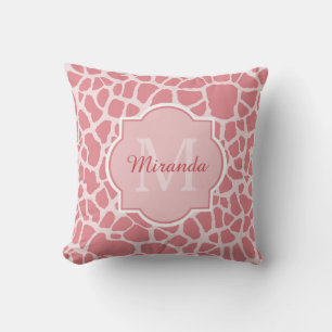 Lovely Pink Giraffe Pattern With Monogram and Name Cushion