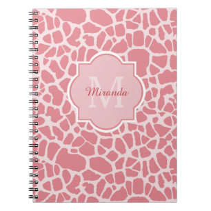 Lovely Pink Giraffe Pattern With Monogram and Name Spiral Notebook