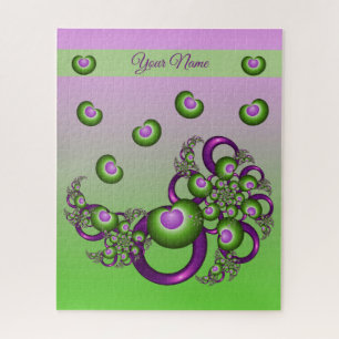Lovely Pink Green Hearts Abstract Fractal Name Jigsaw Puzzle