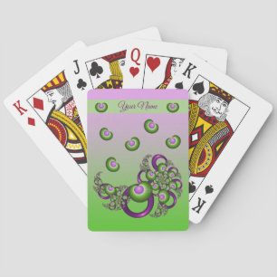 Lovely Pink Green Hearts Abstract Fractal Name Playing Cards