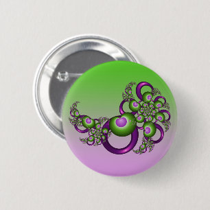 Lovely Pink Green Hearts Modern Abstract Fractal 6 Cm Round Badge