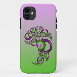 Lovely Pink Green Hearts Modern Abstract Fractal Case-Mate iPhone Case