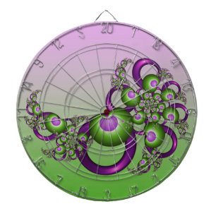 Lovely Pink Green Hearts Modern Abstract Fractal Dartboard