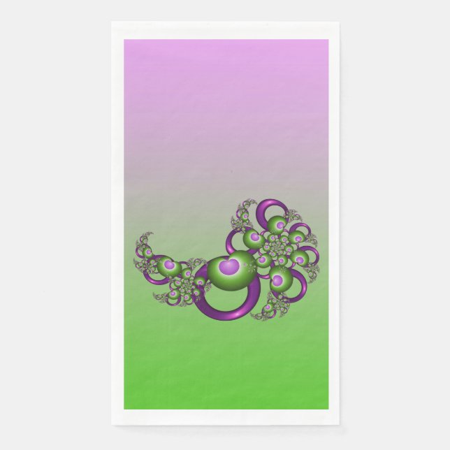 Lovely Pink Green Hearts Modern Abstract Fractal Napkin (Front)