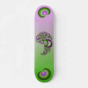 Lovely Pink Green Hearts Modern Abstract Fractal Skateboard