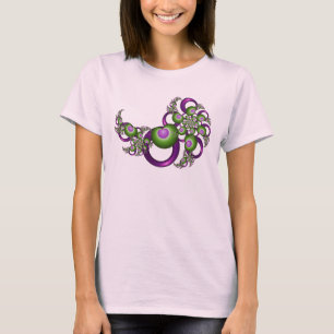 Lovely Pink Green Hearts Modern Abstract Fractal T-Shirt