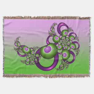 Lovely Pink Green Hearts Modern Abstract Fractal Throw Blanket