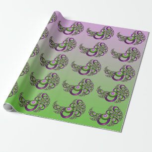 Lovely Pink Green Hearts Modern Abstract Fractal Wrapping Paper