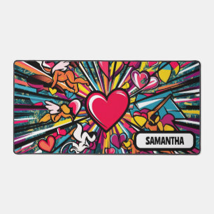 Lovely pink heart personalised name cute desk mat