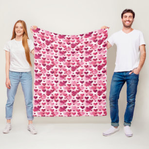 Lovely Pink Hearts Pattern Fleece Blanket