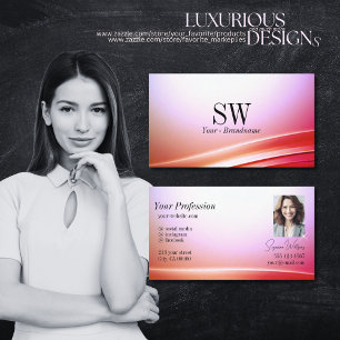 Lovely Pink Lilac Curved Decor Monogram and Photo Business Card