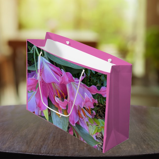 Lovely Pink Lilies Floral Large Gift Bag (In Situ)
