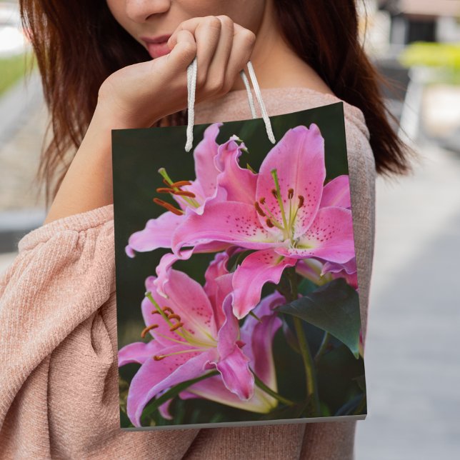 Lovely Pink Lily Blooms Floral Medium Gift Bag (In Situ)