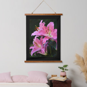 Lovely Pink Lily Blooms with Black Border Hanging Tapestry