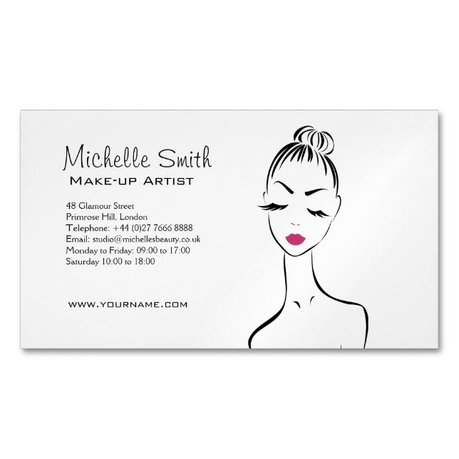 Lovely pink lips make up artist  branding magnetic business card (Front)