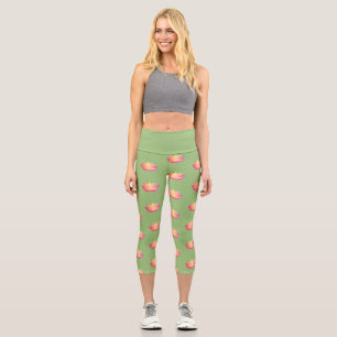 Lovely pink lotus flower pattern leggings. capri leggings