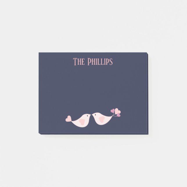 Lovely Pink Love birds on a blue background Post-it Notes (Front)