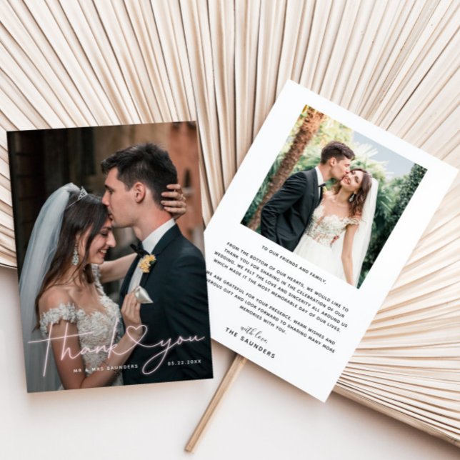 Lovely Pink Neon Sign Wedding Photo Thank You Card (Creator Uploaded)