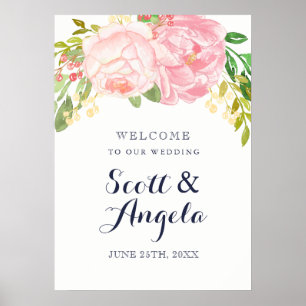 Lovely Pink Peony Welcome Sign (20x28)