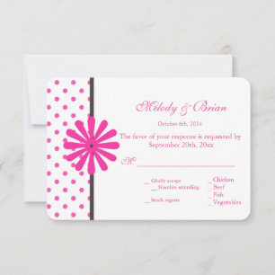 Lovely pink polka dots and flower RSVP wedding Card