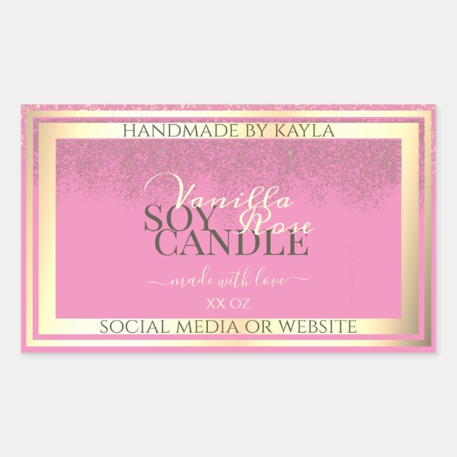 Lovely Pink Product Packaging Labels Gold Frame (Front)