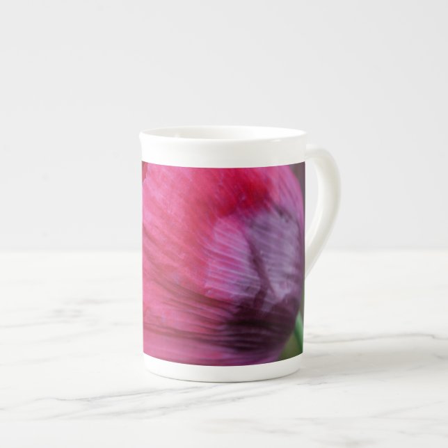 Lovely Pink & Purple Poppy Bone China Mug (Front Right)