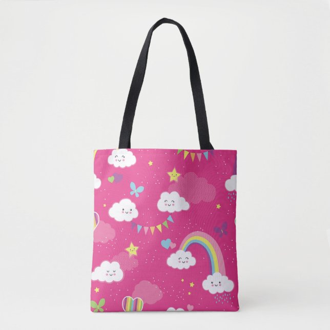 Lovely Pink Rainbow Sky repeating pattern. A seaml Tote Bag (Front)