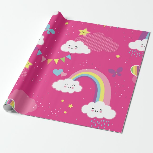 Lovely Pink Rainbow Sky repeating pattern. A seaml Wrapping Paper (Unrolled)