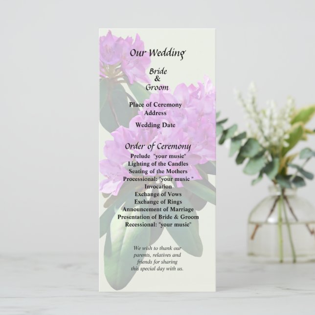 Lovely Pink Rhododendrons Programme (Standing Front)