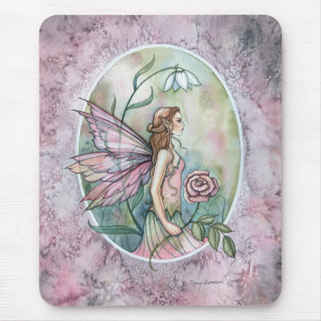 Lovely Pink Rose Fairy Fantasy Art Mousepad (Front)