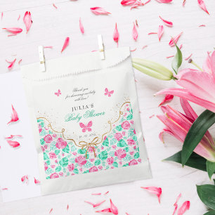 Lovely Pink Rose Floral Golden Bow Baby shower Favour Bags