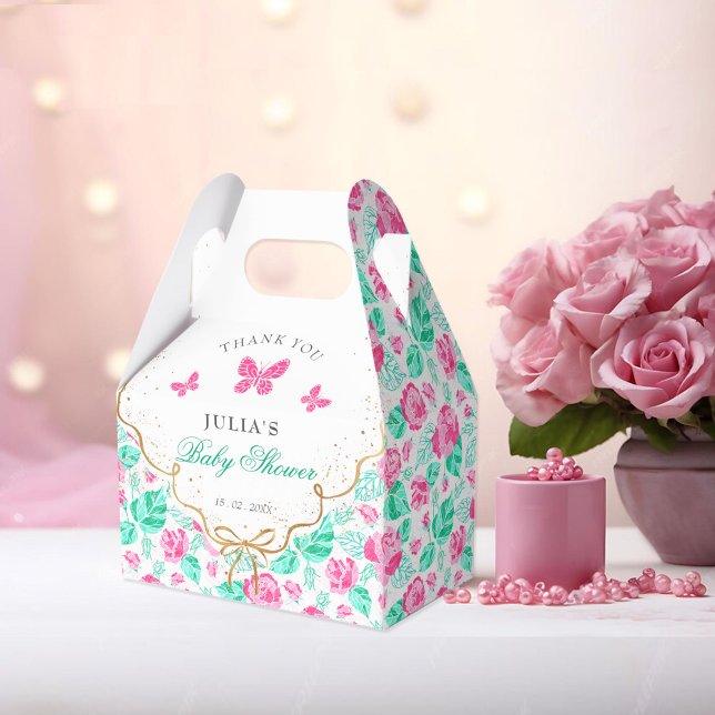 Lovely Pink Rose Floral Golden Bow Baby shower Favour Box (Creator Uploaded)