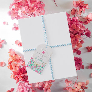 Lovely Pink Rose Floral Golden Bow Baby shower Gift Tags