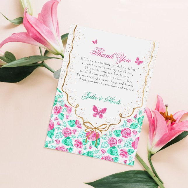 Lovely Pink Rose Floral Golden Bow Baby shower Invitation (Creator Uploaded)