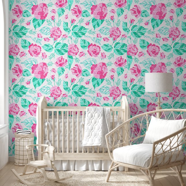 Lovely Pink Rose Floral Golden Bow Baby shower Wallpaper (Kids)