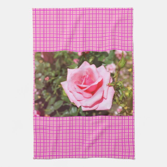 lovely pink rose flower with sweet  hearts tea towel (Vertical)