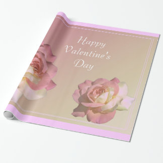 lovely pink rose flowers happy valentine's day wrapping paper