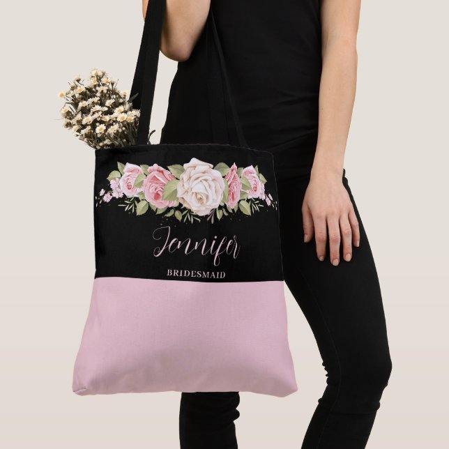 Lovely Pink Rose's Monogrammed Tote Bag (Close Up)